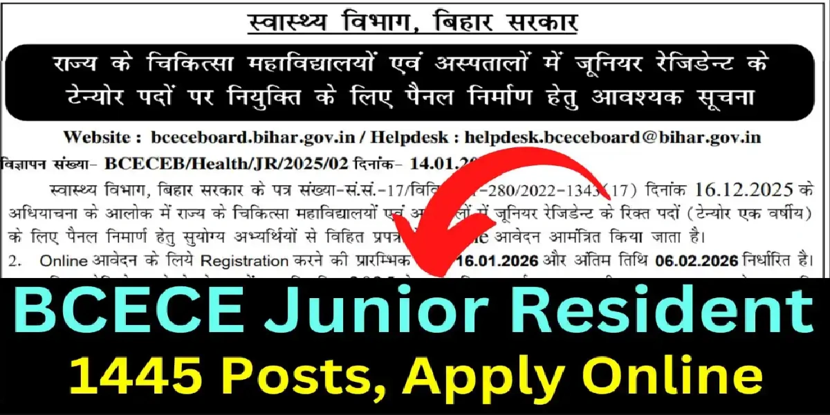 Bihar BCECE Junior Resident Online Form 2026