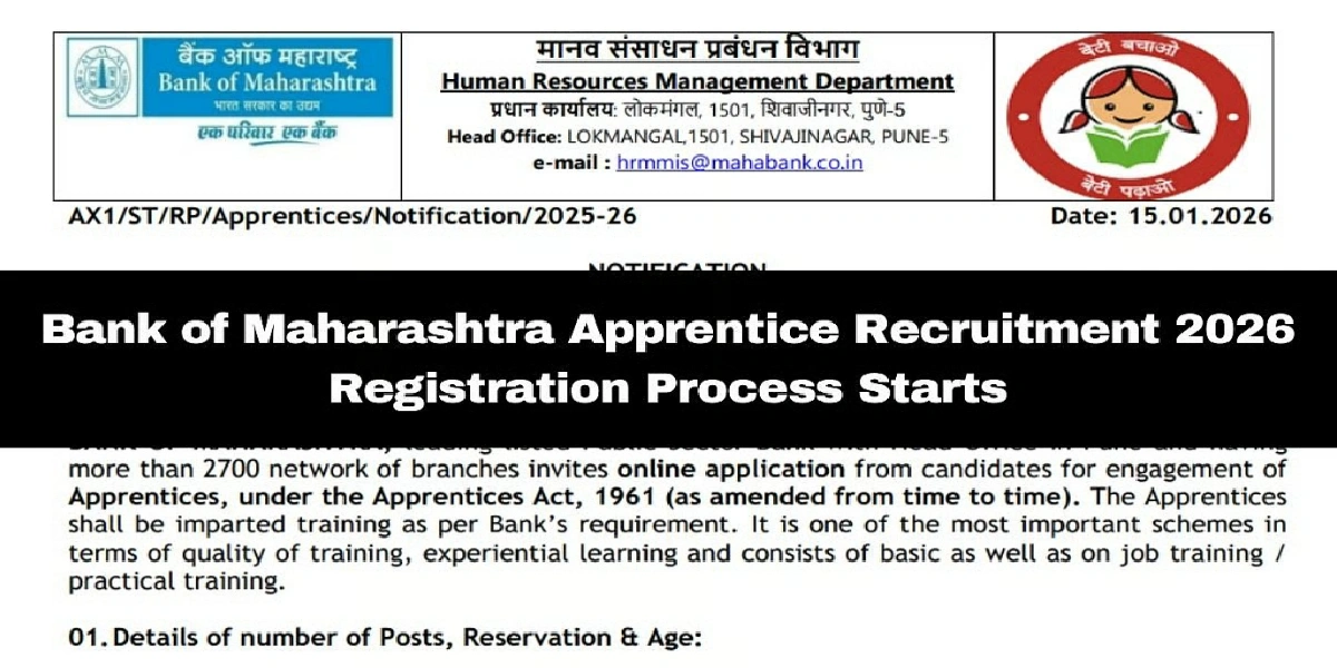 Bank of Maharashtra Apprentice Online form 2026