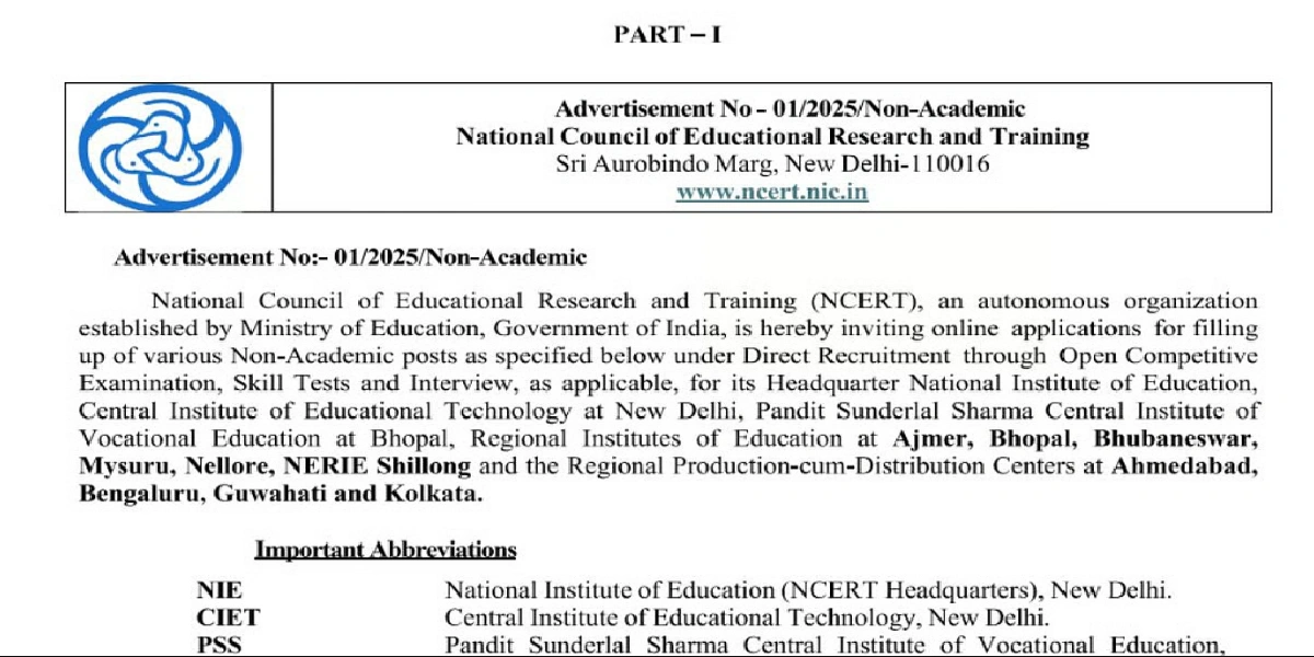 NCERT NON TEACHING Online Form 2026