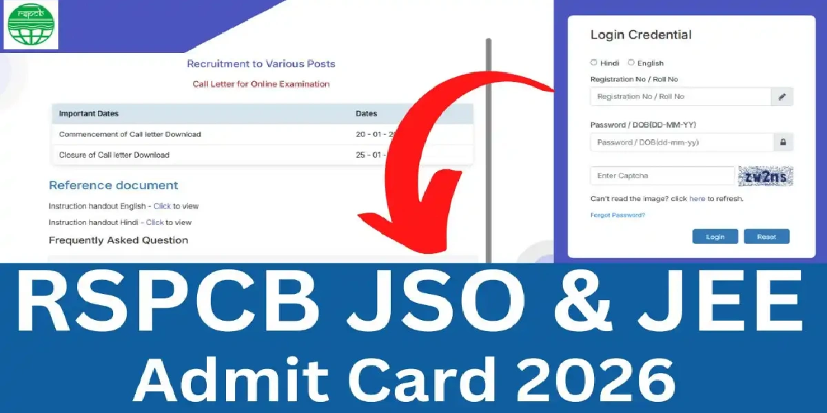 RSPCB JEE and JSO Admit Card 2026